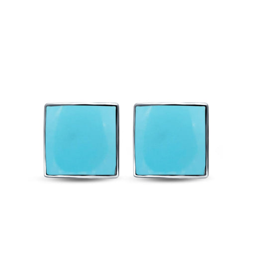 Square Shape Stud Post Tiny Earring Solid Simulated Turquoise (6mm-8mm)