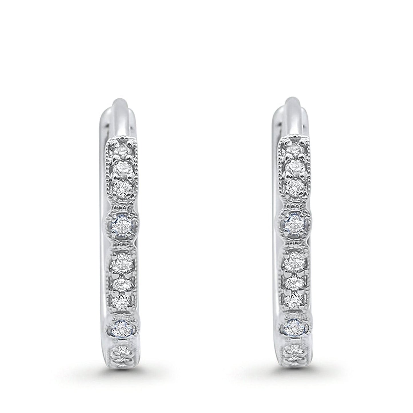 Art Deco Half Eternity Hoop Earrings Simulated CZ Round (20mm)