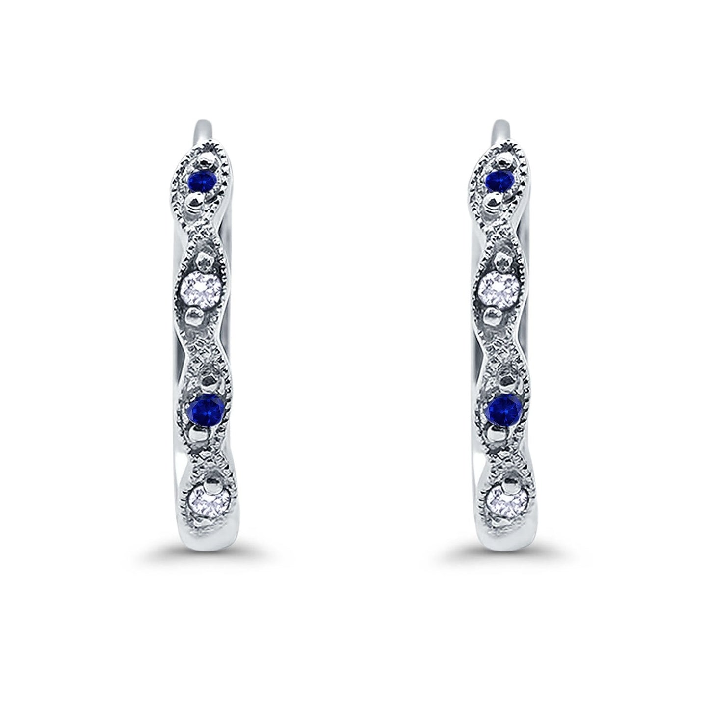 Huggie Hoop Earrings Round Simulated Blue Sapphire CZ (14mm)