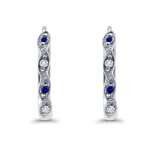 Huggie Hoop Earrings Round Simulated Blue Sapphire CZ (14mm)