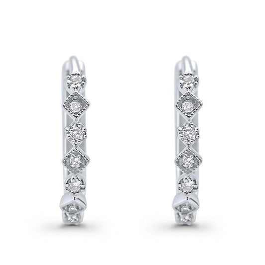 Art Deco Huggie Hoop Earrings Round Simulated CZ (18mm)