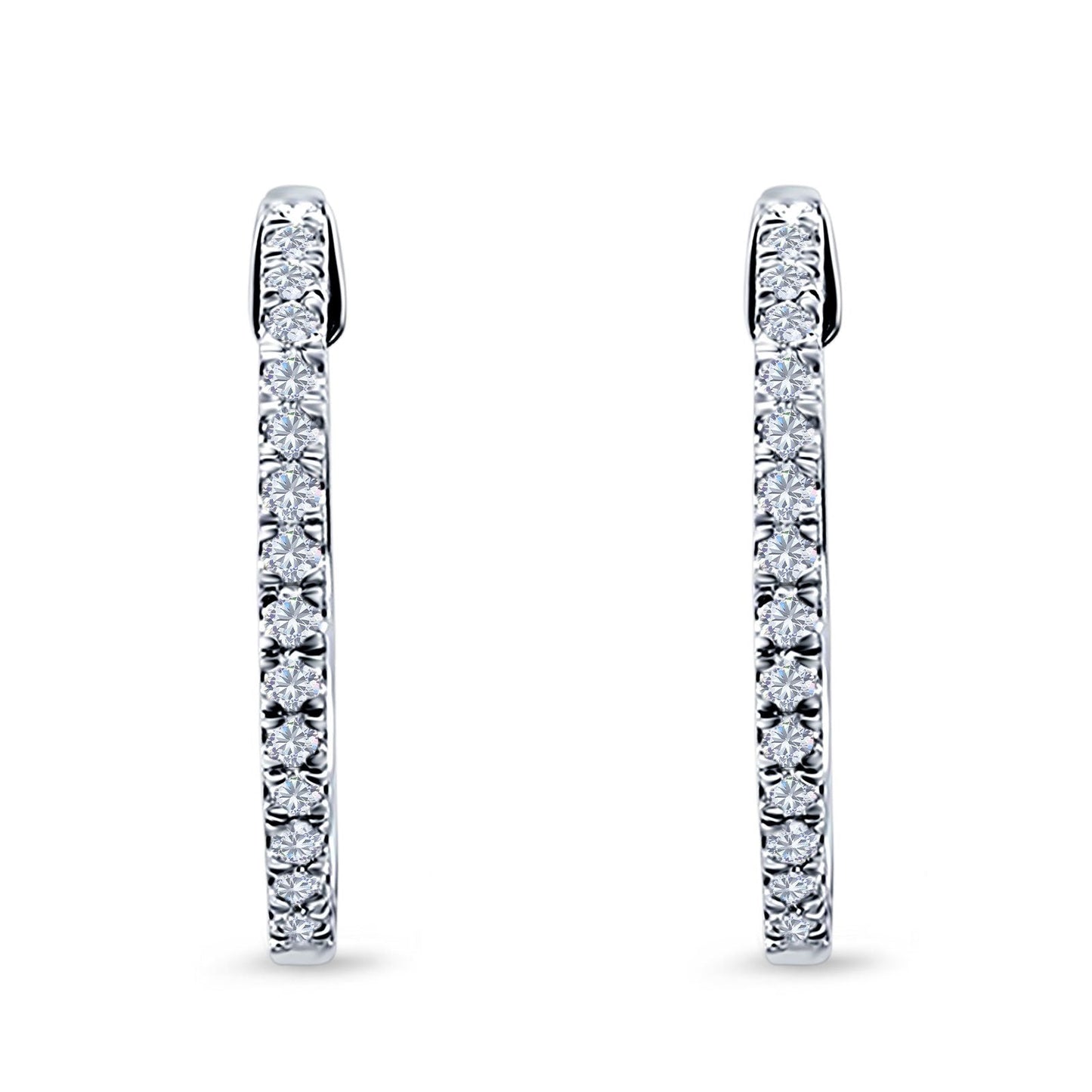 Half Eternity Simulated Cubic Zirconia Round Hoop Earrings (15mm)