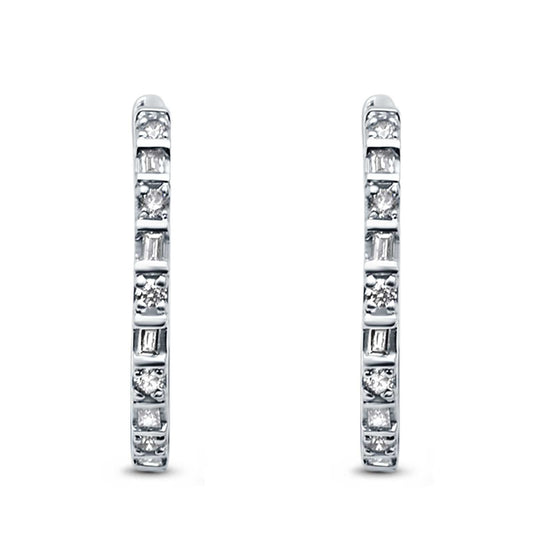 Full Eternity Simulated CZ Baguette Round Hoop Earrings (23mm)