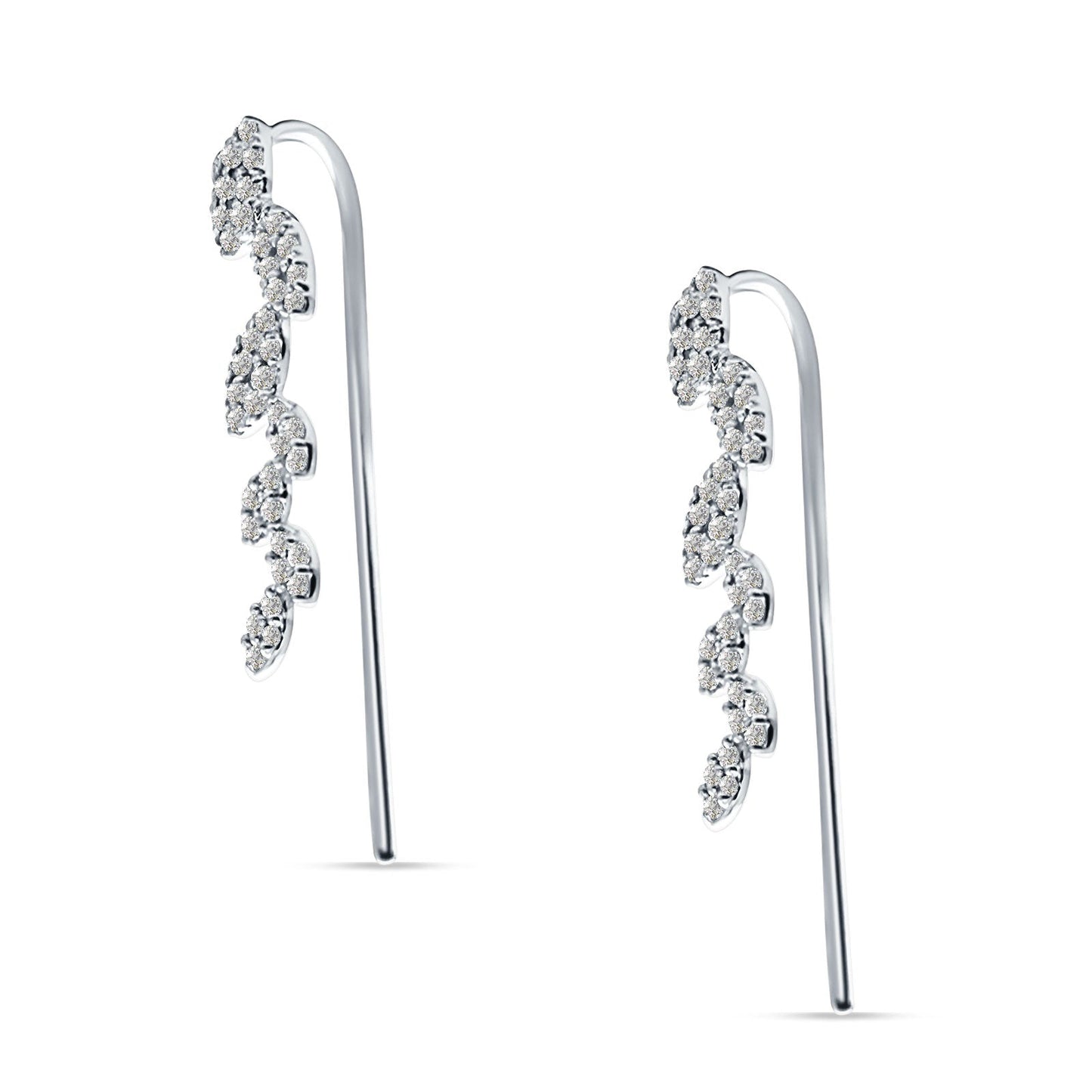 Marquise Shaped Leaf Style Cubic Zirconia Fish Hook Threader Earrings