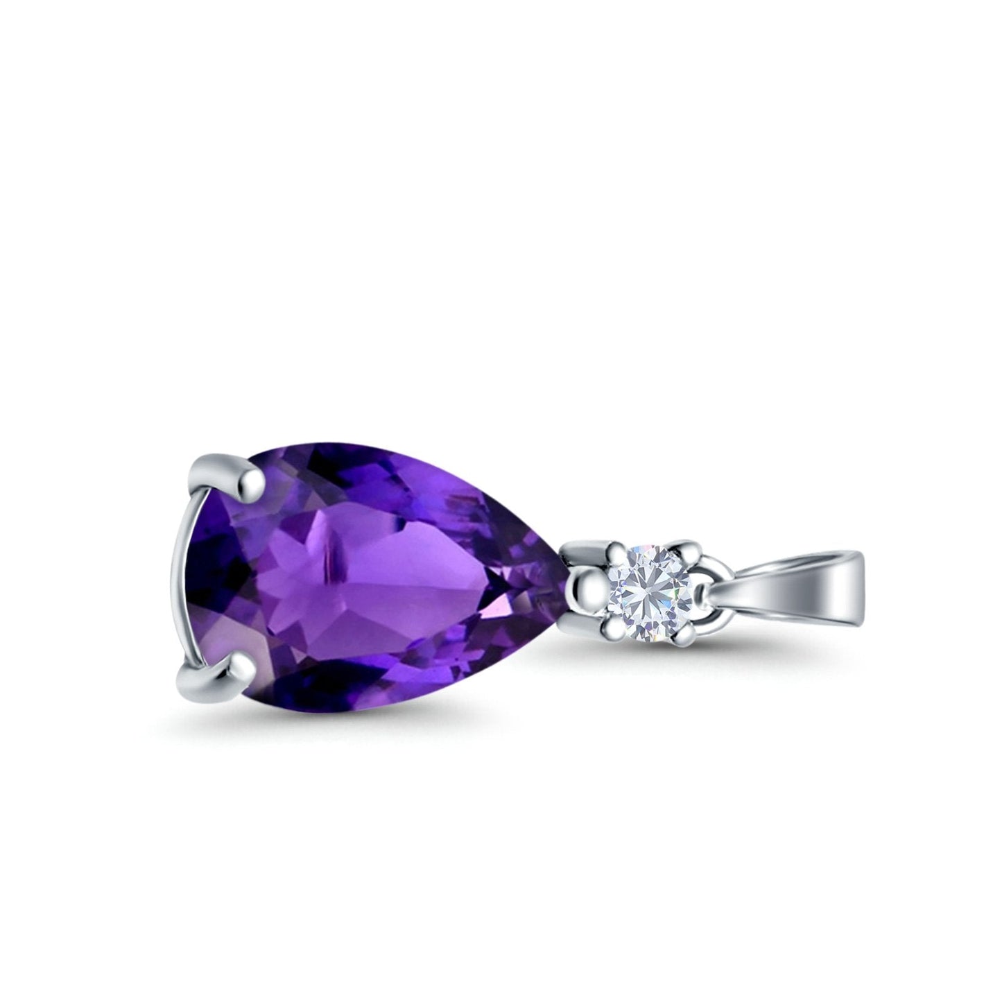 Pear Shape Simulated Amethyst CZ Charm Pendant (21.5mm)