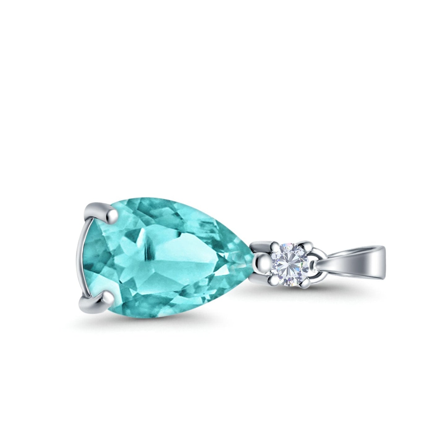 Pear Shape Simulated Paraiba Tourmaline CZ 925 Sterling Silver Charm Pendant (21.5mm)