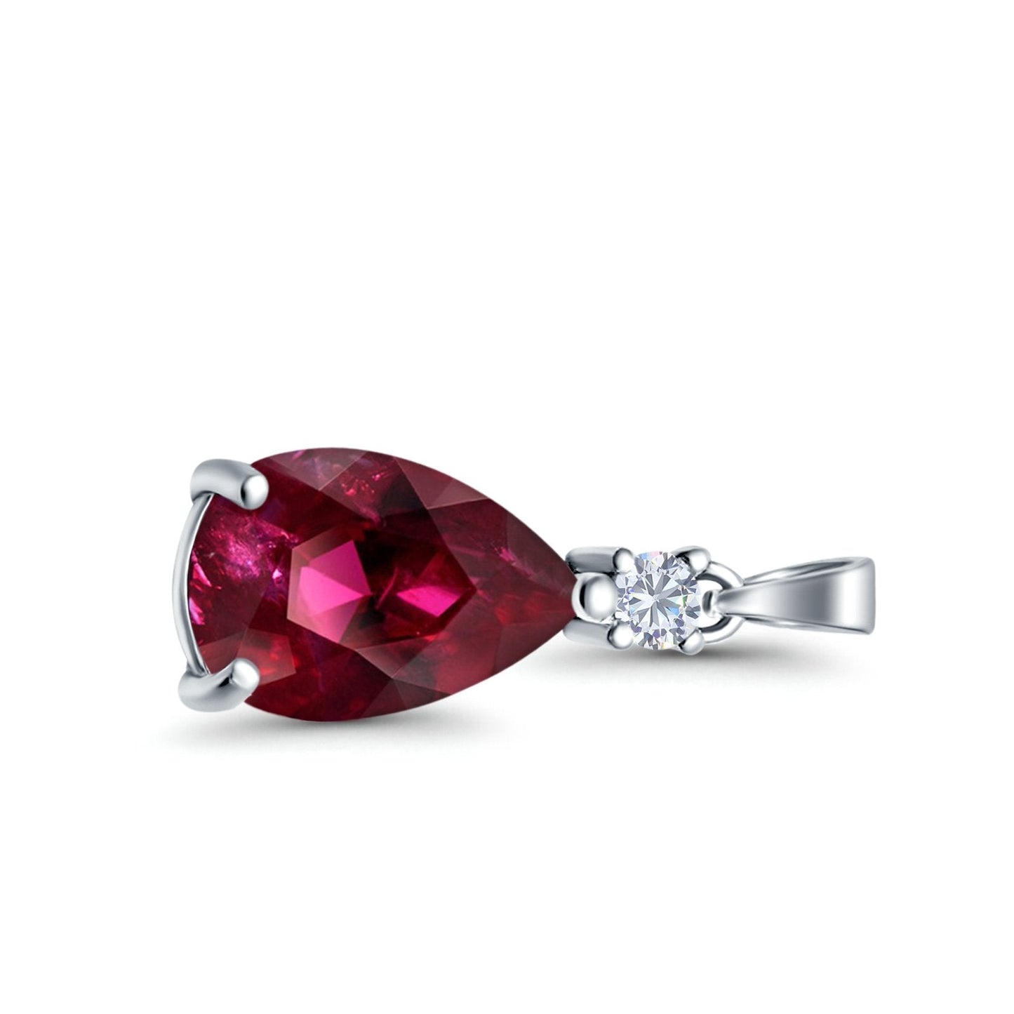 Pear Shape Simulated Ruby CZ Charm Pendant (21.5mm)