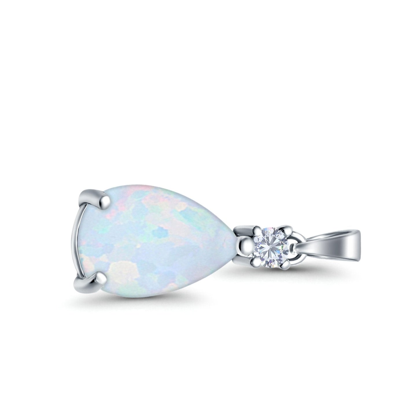 Pear Shape Lab Created White Opal Charm Pendant (21.5mm)