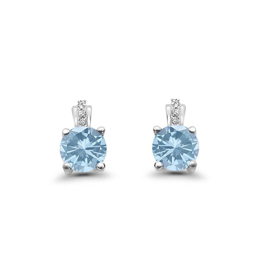 Stud Earrings Wedding Round Simulated Aquamarine CZ