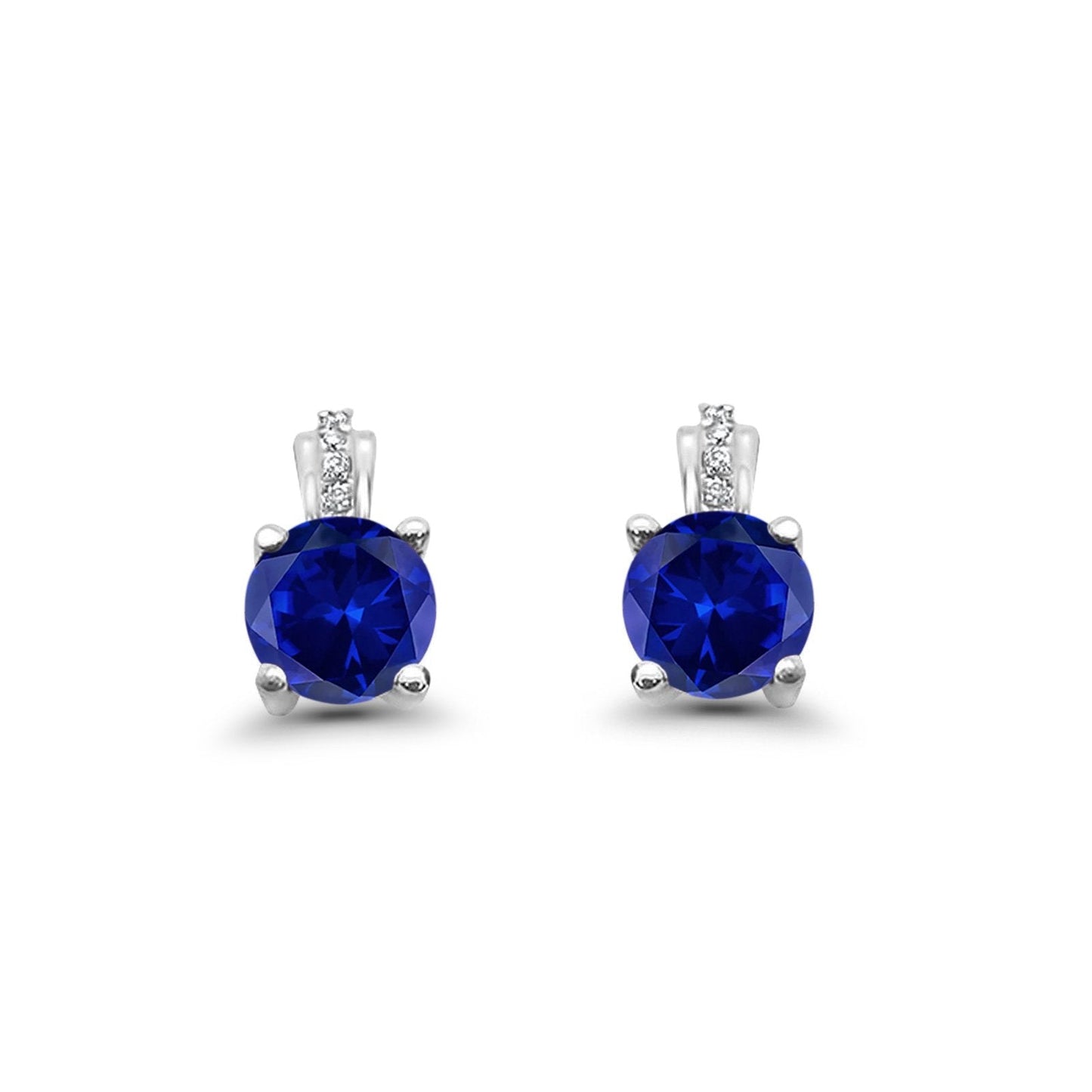 Stud Earrings Wedding Round Simulated Blue Sapphire CZ