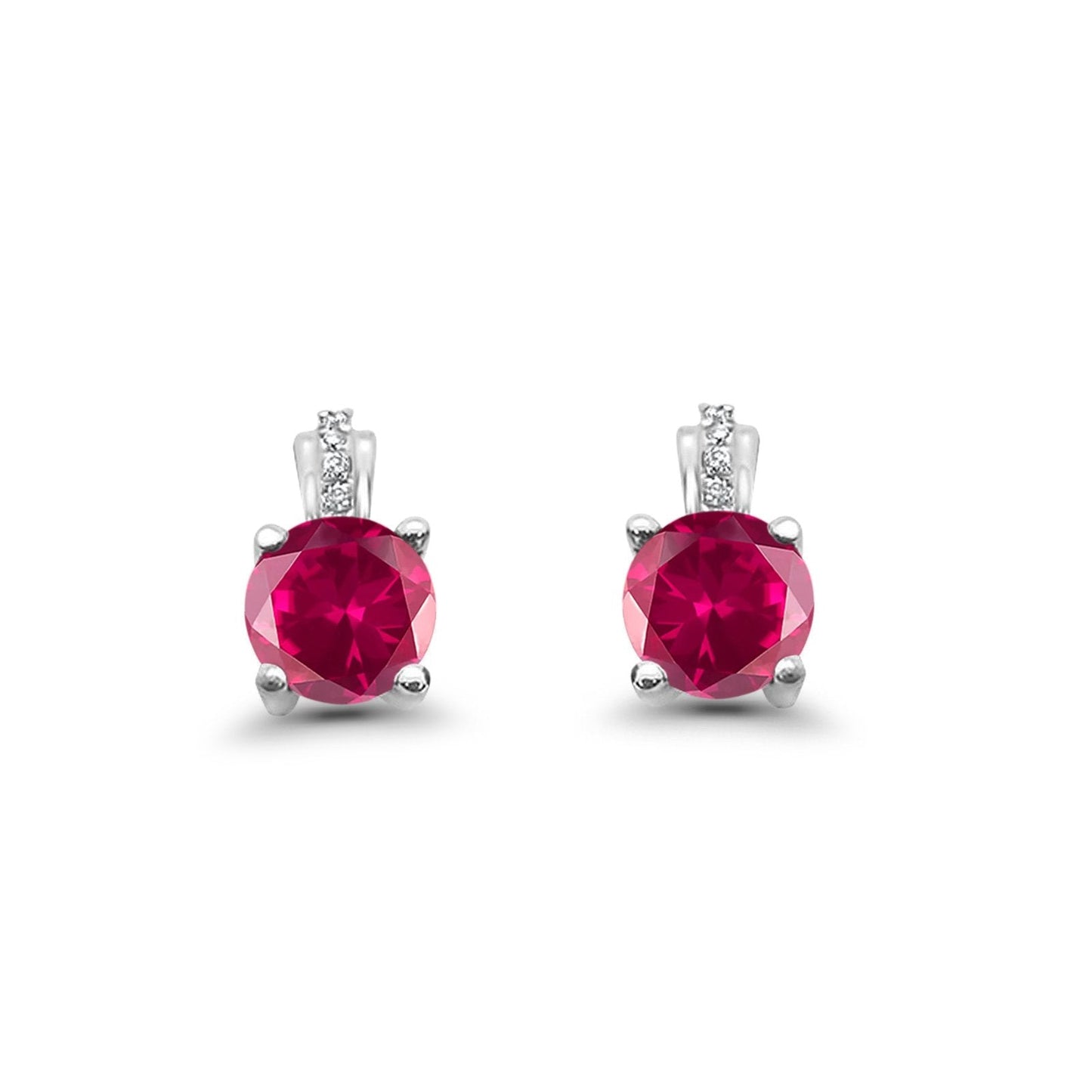 Stud Earrings Wedding Round Simulated Ruby CZ