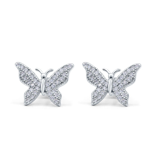 Butterfly Stud Earrings Simulated Cubic Zirconia (14mm)