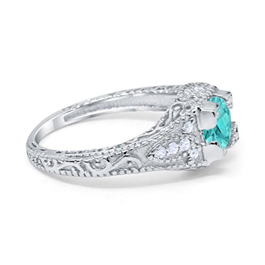 Vintage Design Solitaire Wedding Ring Simulated Paraiba Tourmaline CZ