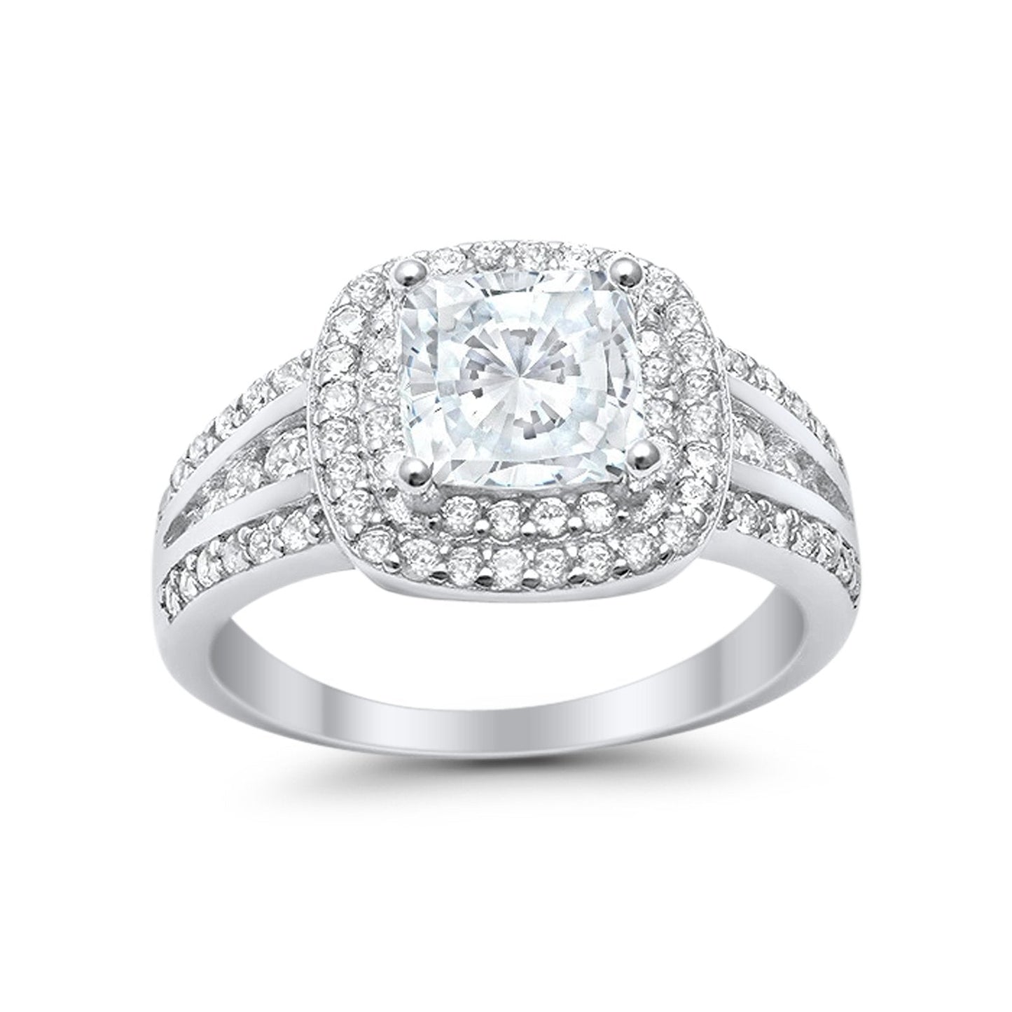 Halo Art Deco Wedding Ring Princess Cut Round Simulated CZ