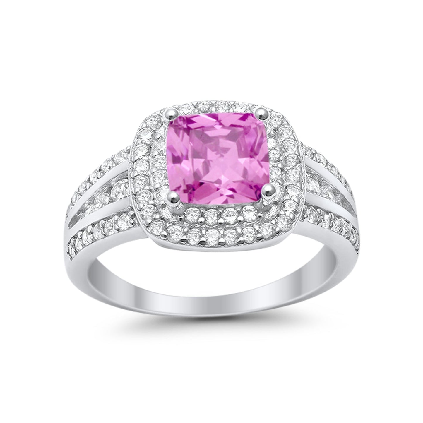 Halo Art Deco Wedding Ring Princess Cut Simulated Pink CZ