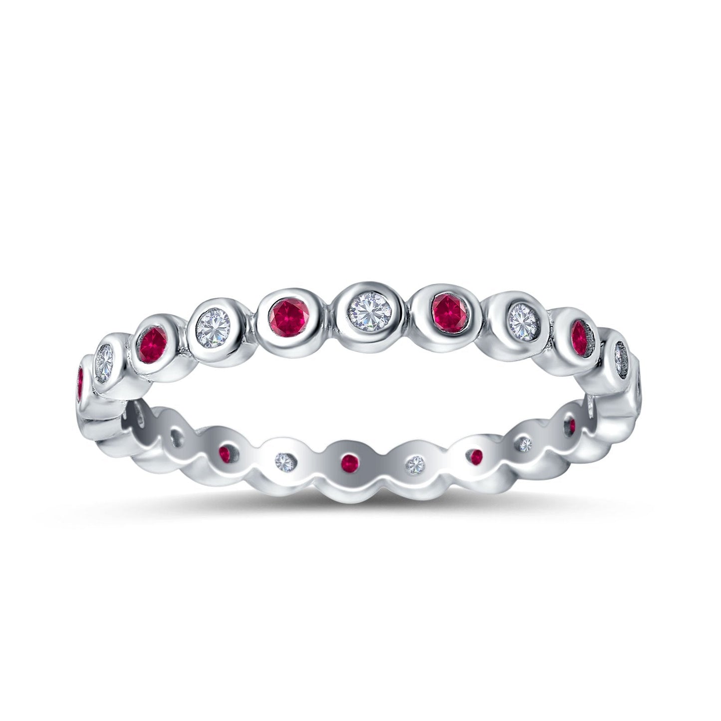 Full Eternity 2.5mm Round Ruby CZ Wedding Stackable Band Ring