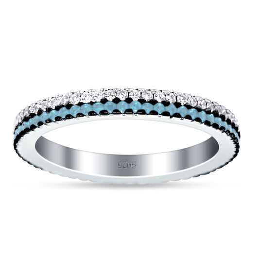 Full Eternity Stackable Band Round Aquamarine Cubic Zirconia Ring