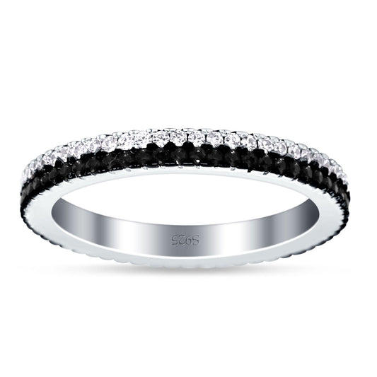 Full Eternity Stackable Black Cubic Zirconia Wedding Band