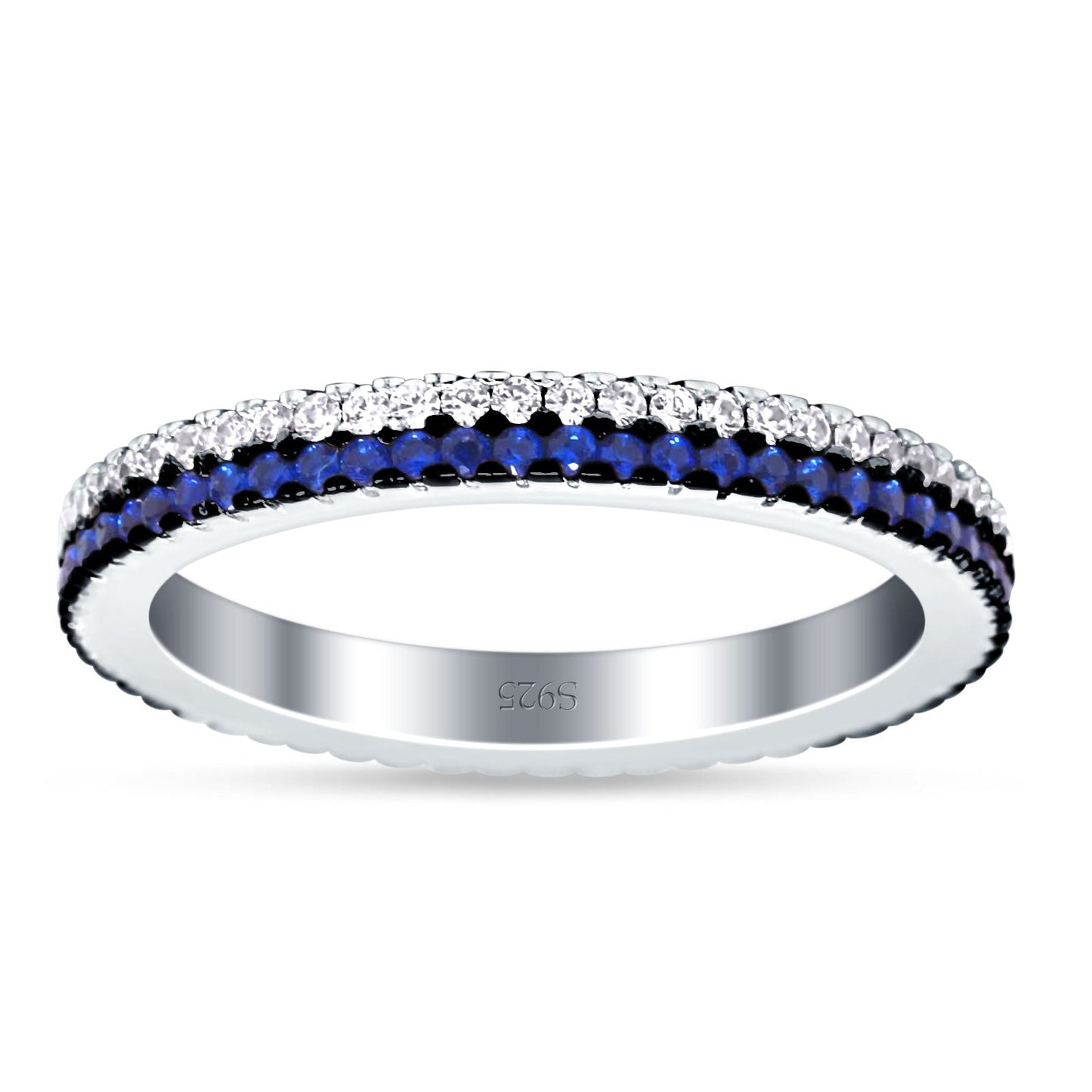 Full Eternity Rings Stackable Band Round Blue Sapphire Cubic Zirconia