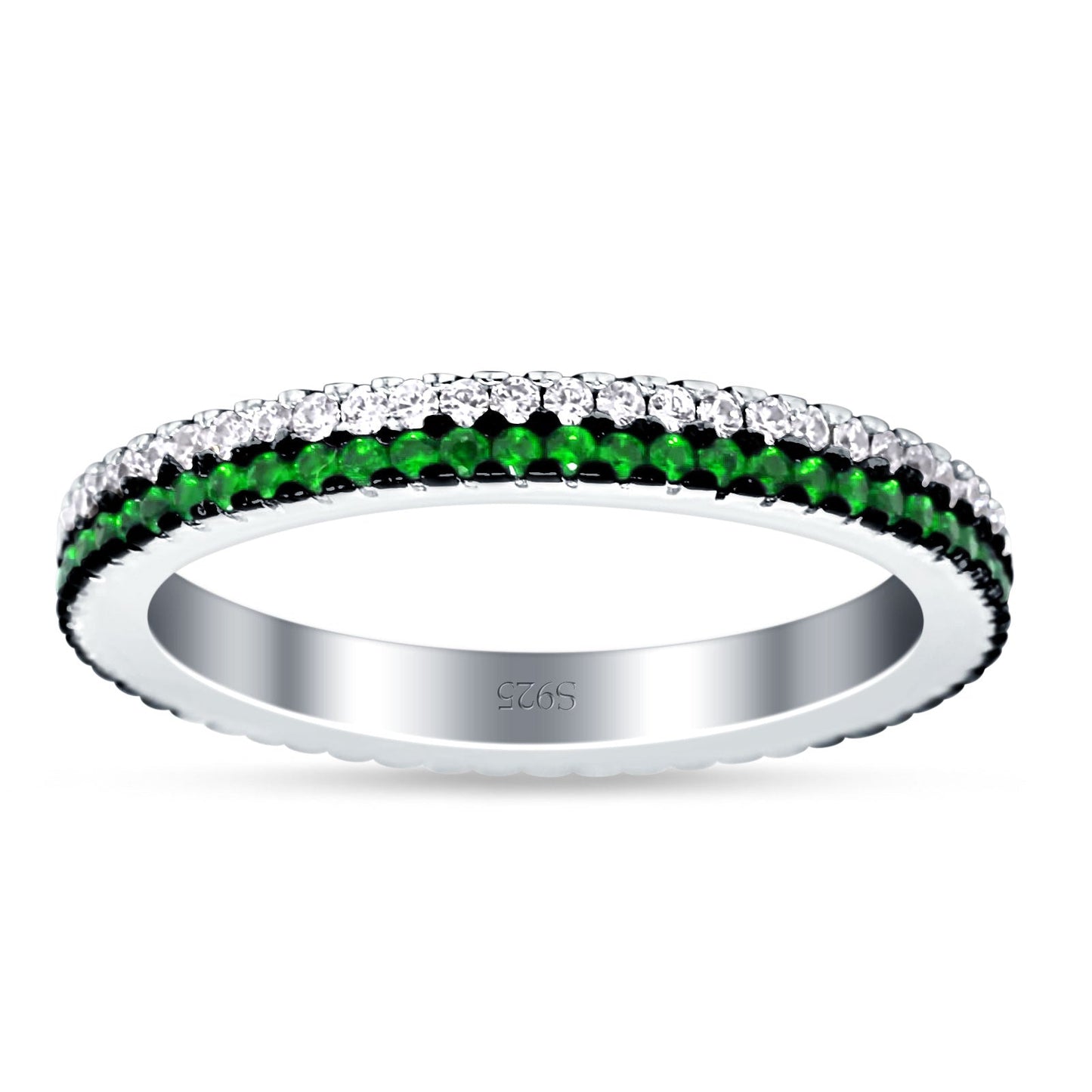 Full Eternity Rings Stackable Band Round Green Emerald Cubic Zirconia