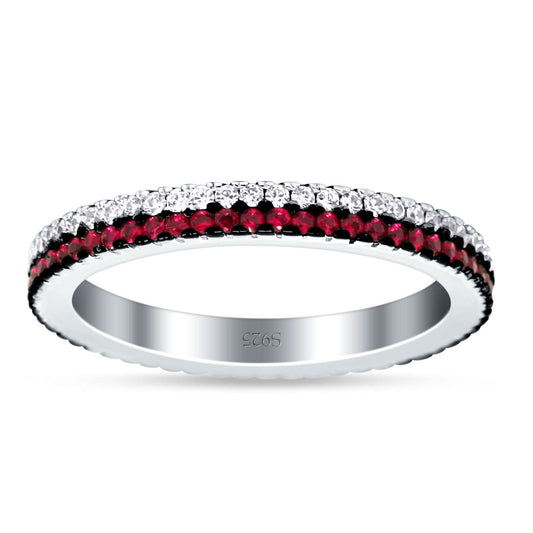 Full Eternity Rings Stackable Band Round Ruby Cubic Zirconia