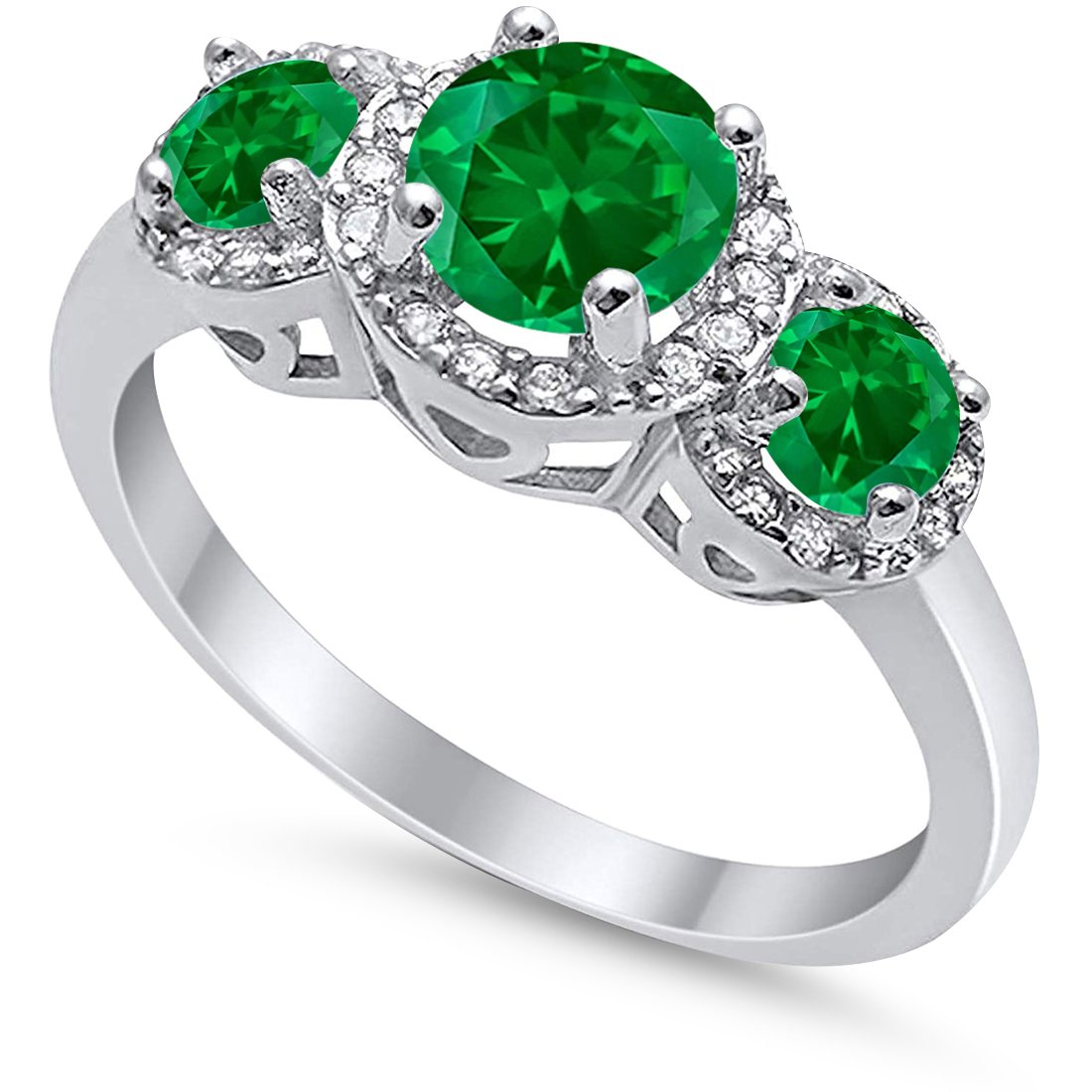 Three Stone Simulated Green Emerald CZ Wedding Ring