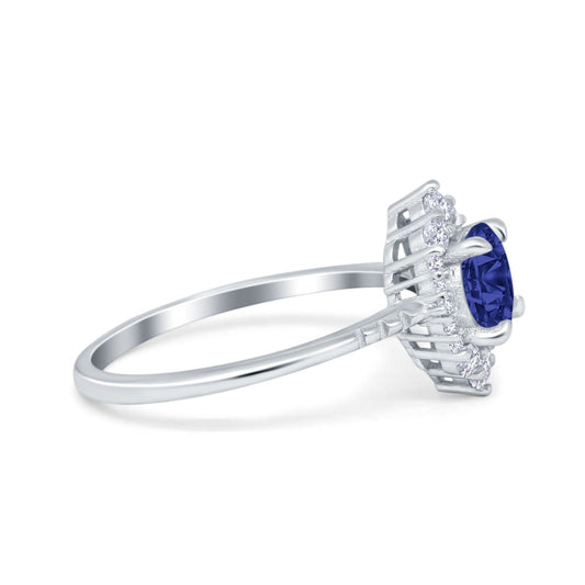 Halo Vintage Round Simulated Blue Sapphire CZ Engagement Ring