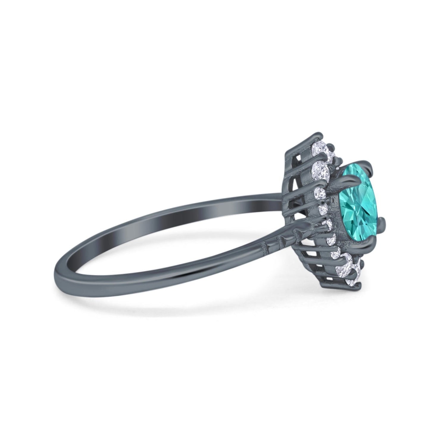 Vintage Round Black Tone, Simulated Paraiba Tourmaline CZ Engagement Ring