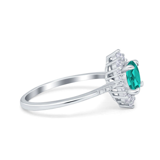 Vintage Halo Round Simulated Paraiba Tourmaline CZ Engagement Ring