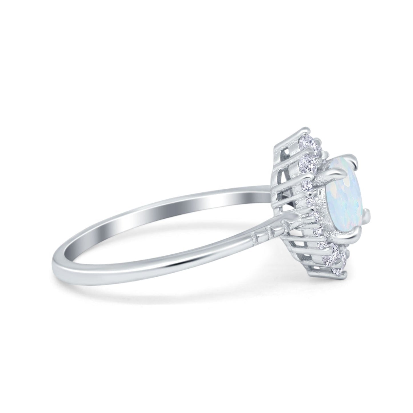 Halo Vintage Round Lab Created White Opal Engagement Ring