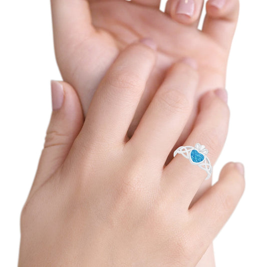 Heart Irish Claddagh Design Lab Created Blue Opal Ring