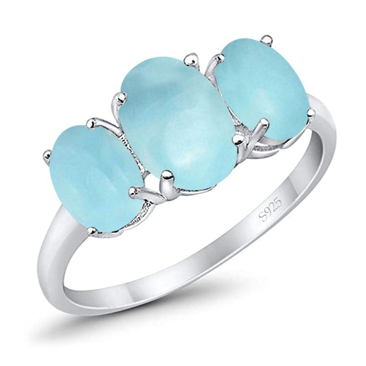 3-Stone Oval Simulated Larimar Fashion Ring