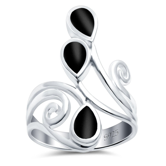 Teardrop Pear Simulated Black Onyx Swirl Spiral Ring