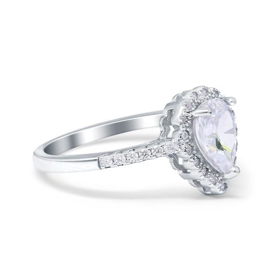 Teardrop Pear Halo Cubic Zirconia Engagement Ring