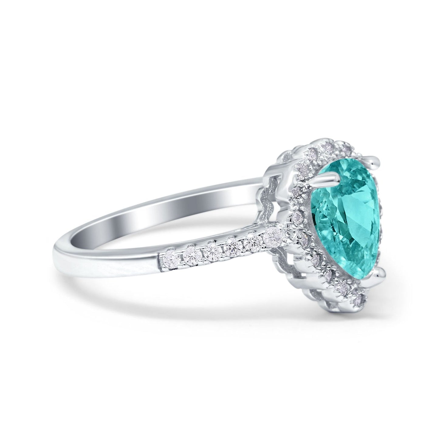 Teardrop Pear Halo Paraiba Tourmaline CZ Engagement Ring