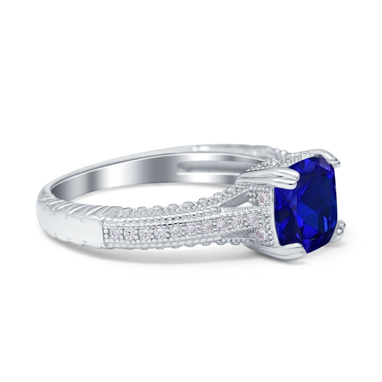 Cushion Cut Art Deco Blue Sapphire CZ Engagement Ring