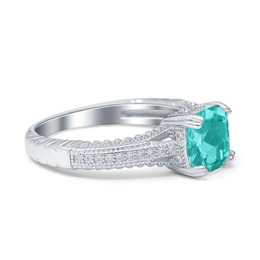 Cushion Cut Art Deco Paraiba Tourmaline CZ Engagement Ring