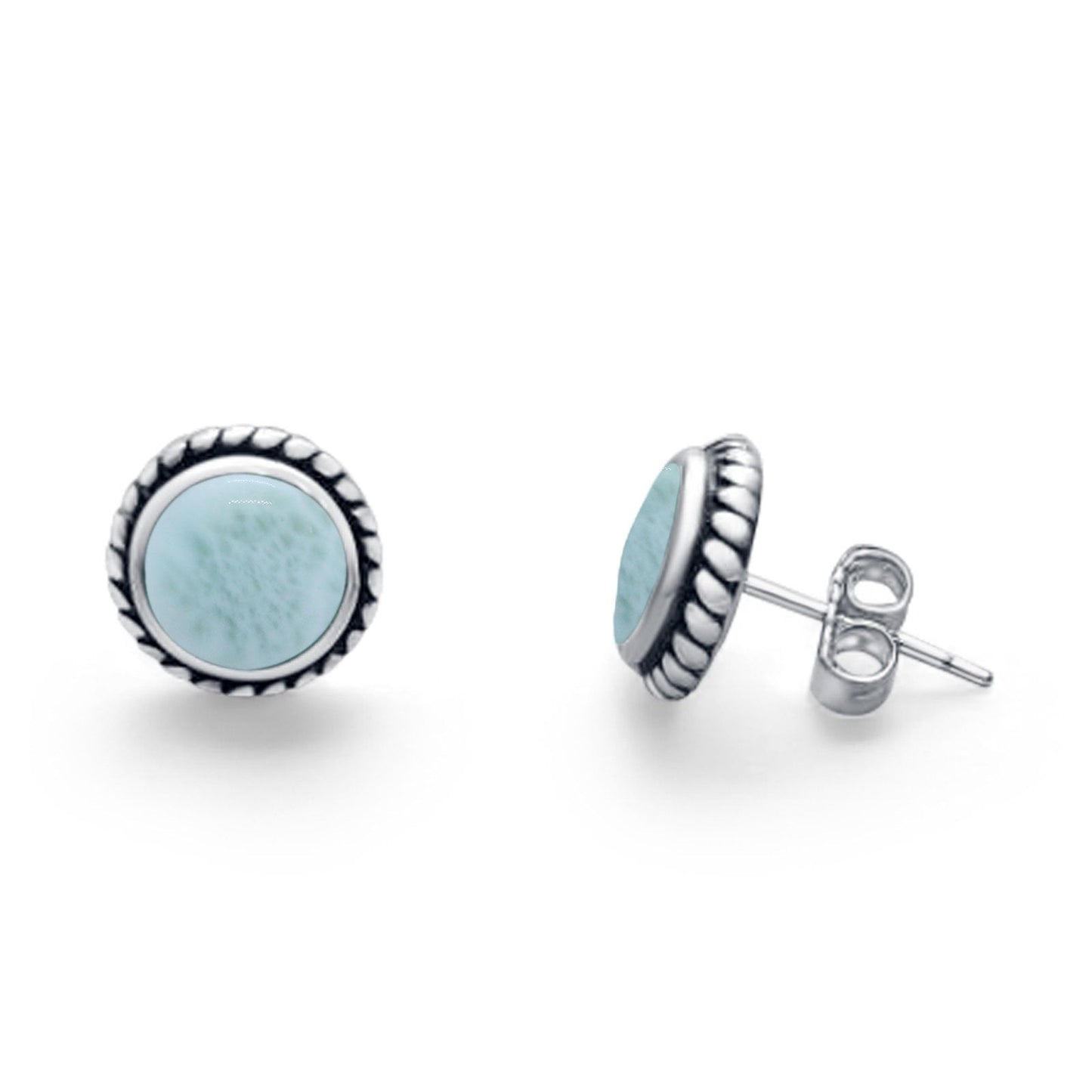 Twisted Rope Design Round Simulated Larimar Stud Post Earrings