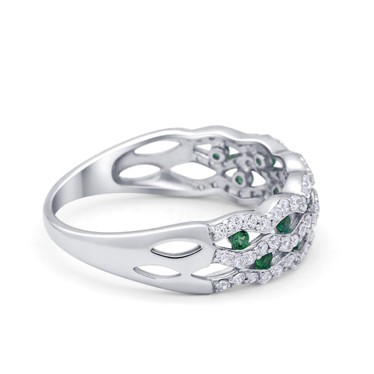 Half Eternity Wedding Ring Round Simulated Green Emerald CZ