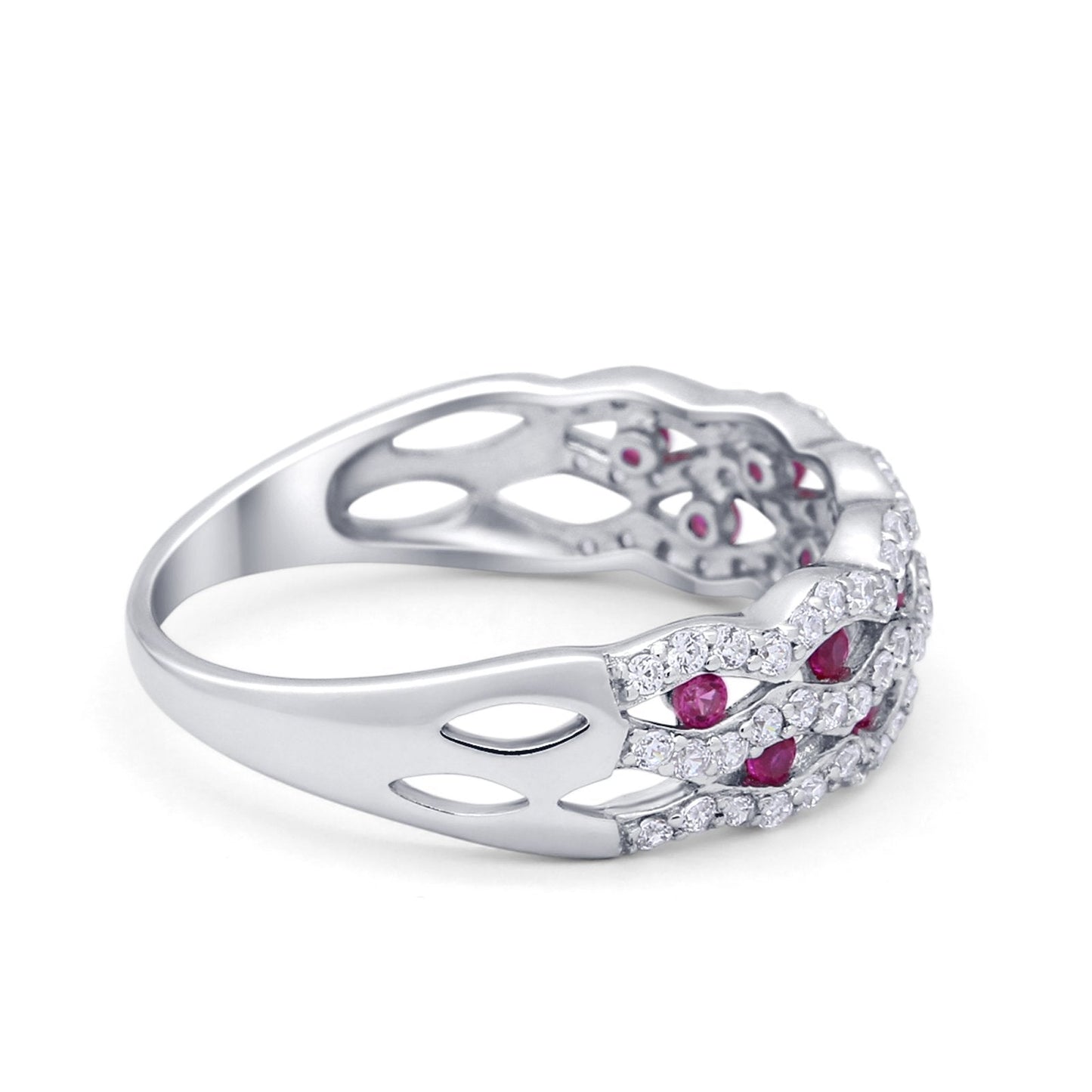 Half Eternity Wedding Ring Round Simulated Ruby CZ