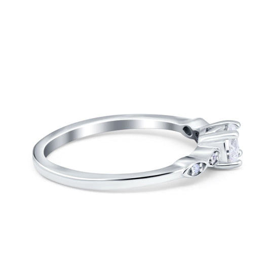 Petite Dainty Wedding Ring Round Simulated Cubic Zirconia