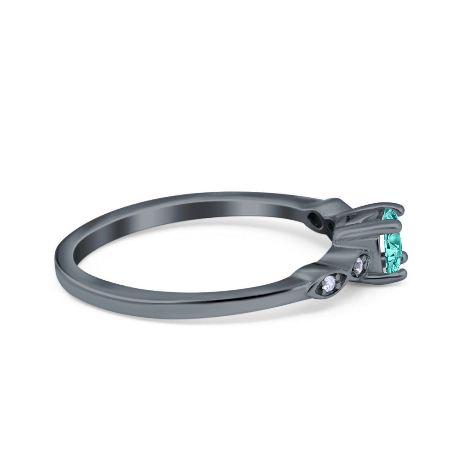 Petite Dainty Wedding Ring Round Black Tone, Simulated Paraiba Tourmaline CZ