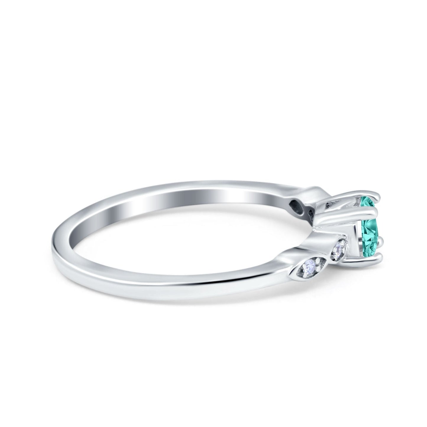 Petite Dainty Wedding Ring Round Simulated Paraiba Tourmaline CZ