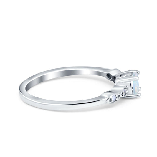 Petite Dainty Wedding Ring Round Lab Created White Opal