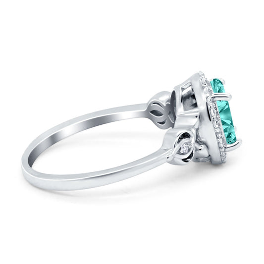 Oval Halo Simulated Paraiba Tourmaline CZ Engagement Ring