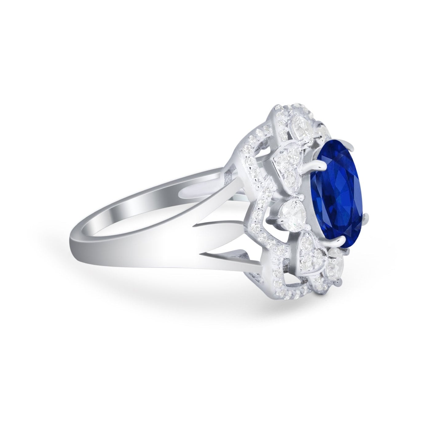 Art Deco Oval Wedding Ring Simulated Blue Sapphire CZ