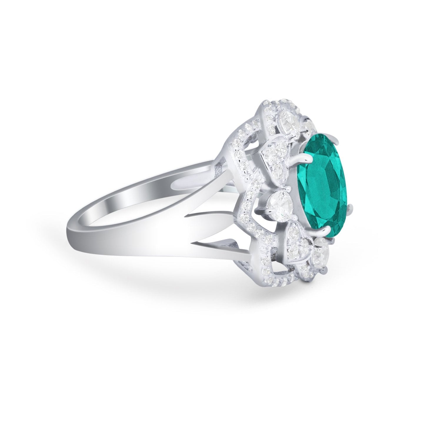 Art Deco Oval Wedding Ring Simulated Paraiba Tourmaline CZ