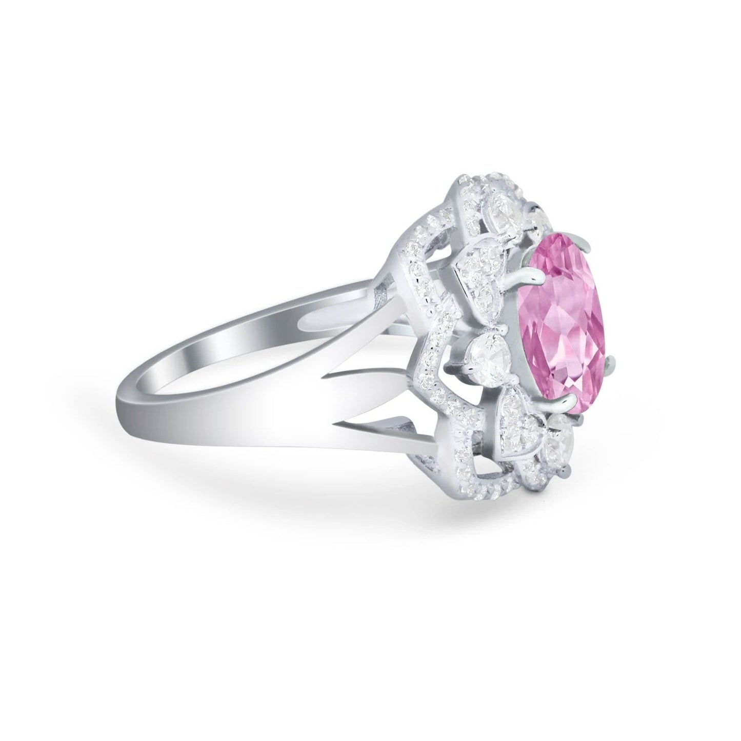 Art Deco Oval Wedding Ring Simulated Pink CZ