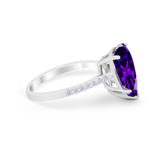 Teardrop Engagement Ring Pear Round Simulated Amethyst CZ