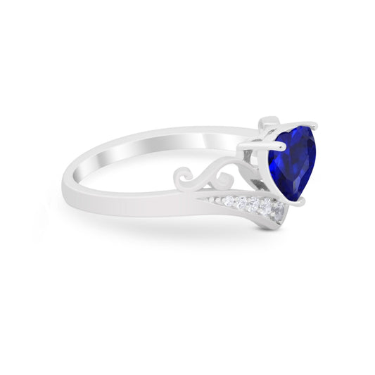 Heart Filigree Thumb Ring Round Simulated Blue Sapphire CZ